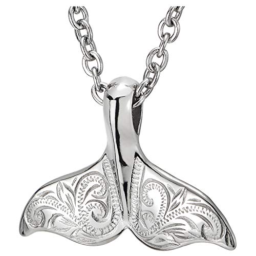 COOLSTEELANDBEYOND Steel Mens Womens Whale Dolphin Tail Pendant Necklace with Filigree Swirl Patterns, 20 in Rope Chain - coolsteelandbeyond