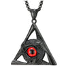 Steel Red Evil Eye Protection Hands Black Triangle Pendant Necklace for Men Women 30 in Wheat Chain - COOLSTEELANDBEYOND Jewelry