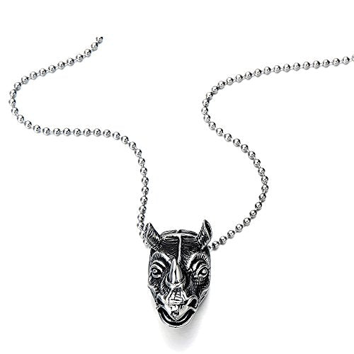 Steel Rhino Rhinoceros Pendant Necklace for Men Biker Punk Rock with 30 inches Steel Ball Chain
