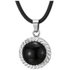 Steel Spiral Spin Swirls Circle Dome Pendant Necklace with Black Gem Stone Black Silicone Cord - COOLSTEELANDBEYOND Jewelry