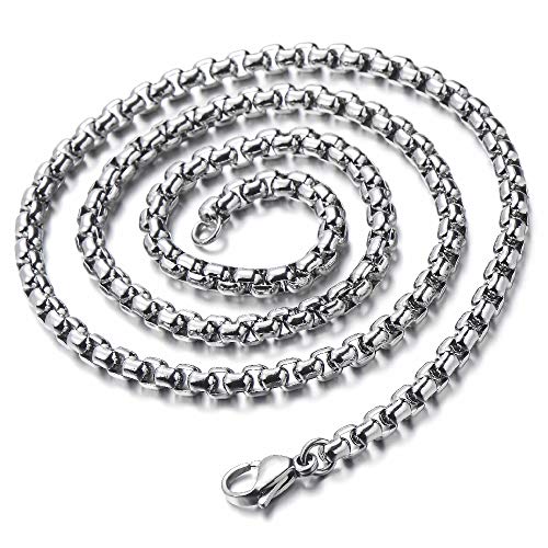 COOLSTEELANDBEYOND Steel Three Spiked Tusk Skulls Pendant Necklace for Men Women, Polished, 23.6 inches Wheat Chain - coolsteelandbeyond