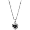 COOLSTEELANDBEYOND Steel Vintage Dotted Love Heart Pendant Necklace with Black Faceted Onyx Bead, 2o Inches Rope Chain - coolsteelandbeyond