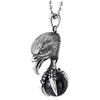 COOLSTEELANDBEYOND Steel Vintage Eagle Head Spiked Beak Claw Grabbing Black Onyx Bead Pendant Necklace, 30 Inch Chain - coolsteelandbeyond