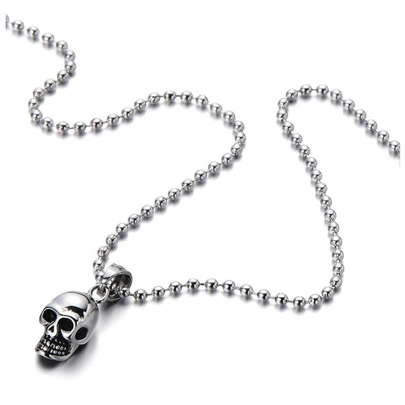 Tiny Skull Pendant Necklace for Men and Women Stainless Steel High Polished with 23.6 in Steel Ball Chain - COOLSTEELANDBEYOND Jewelry
