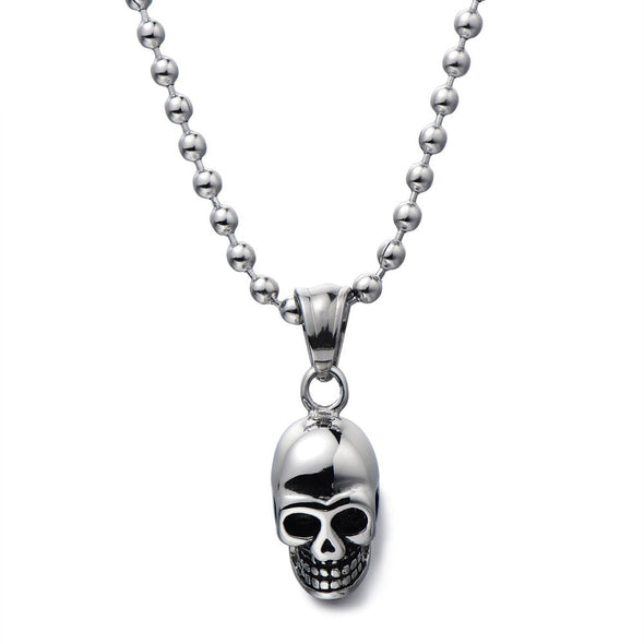 Tiny Skull Pendant Necklace for Men and Women Stainless Steel High Polished with 23.6 in Steel Ball Chain - COOLSTEELANDBEYOND Jewelry