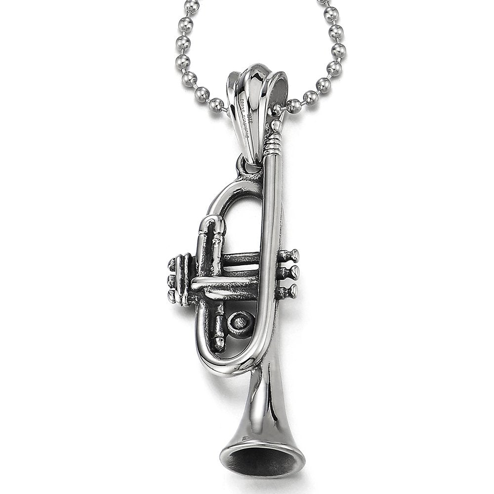 Trumpet Pendant Necklace Stainless Steel 30\, image size:1000x1000