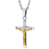 Two-Layer Small Stainless Steel Small Jesus Christ Crucifix Cross Pendant Necklace for Men Women - COOLSTEELANDBEYOND Jewelry