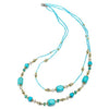 COOLSTEELANDBEYOND Two-Layer Turquoise Statement Necklace Long Beads Chains with Crystal Gem Stone Bead Charms, Dress - coolsteelandbeyond