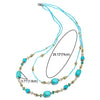 COOLSTEELANDBEYOND Two-Layer Turquoise Statement Necklace Long Beads Chains with Crystal Gem Stone Bead Charms, Dress - coolsteelandbeyond