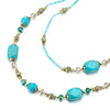COOLSTEELANDBEYOND Two-Layer Turquoise Statement Necklace Long Beads Chains with Crystal Gem Stone Bead Charms, Dress - coolsteelandbeyond