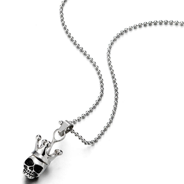 Two Pieces Detachable Small Crown Skull Steel Pendant Necklace for Man Women, 23.6 in Ball Chain - COOLSTEELANDBEYOND Jewelry