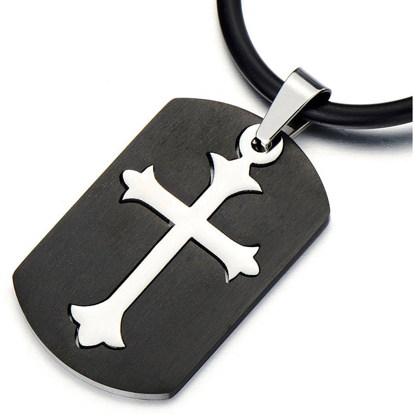 Unique Black Dog Tag Pendant with Cross Stainless Steel Necklace for Men for - COOLSTEELANDBEYOND Jewelry