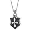 COOLSTEELANDBEYOND Unique Mens Stainless Steel Sword Cross Shield Pendant Necklace with Skull and Black Enamel - coolsteelandbeyond