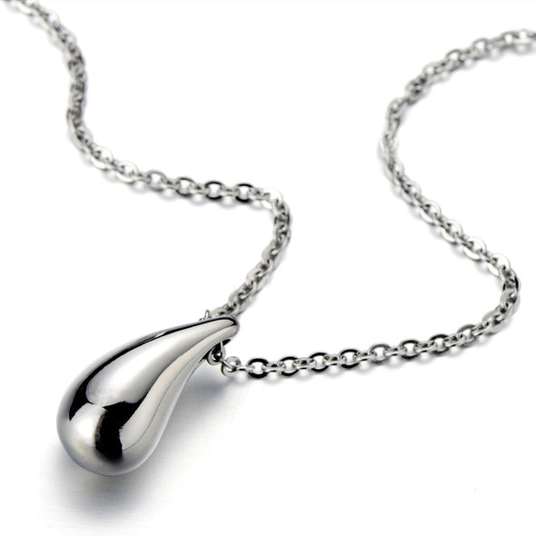 Unique Tear Drop Pendant Necklace Stainless Steel with 20 Inches Chain - COOLSTEELANDBEYOND Jewelry