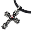 COOLSTEELANDBEYOND Unisex Crown Cross Pendant Necklace Retro Style for Men and Women with Red Cz and 23 in Silicon Rope - coolsteelandbeyond