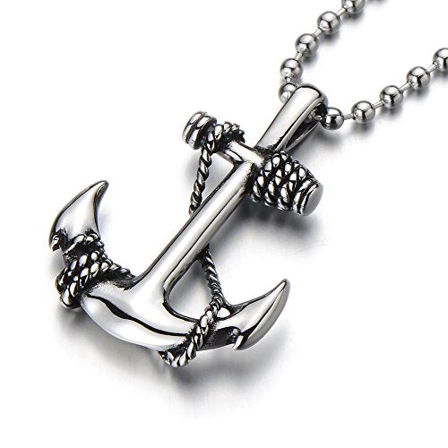Unisex Marine Anchor Pendant Necklace Stainless Steel with 23.6 in Ball Chain