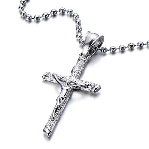 Unisex Mens Women Jesus Christ Crucifix Cross Pendant Necklace Stainless Steel Silver Color