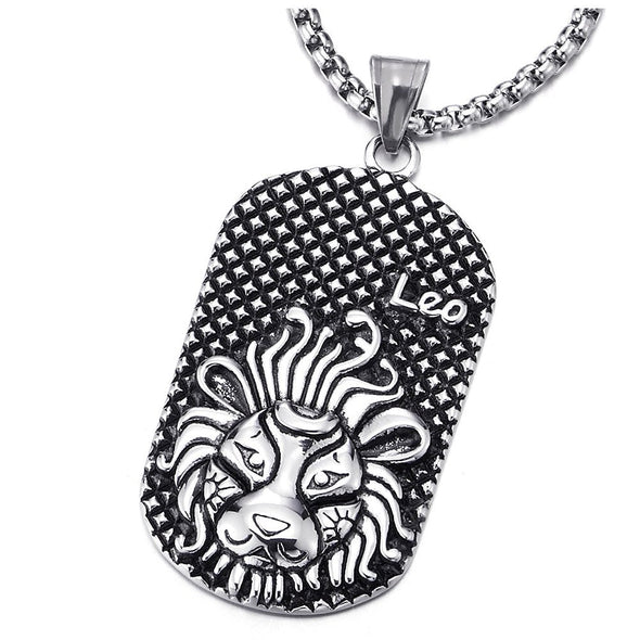 COOLSTEELANDBEYOND Vintage Mens Women Steel Horoscope Zodiac Signs Dog Tag Pendant Necklace, Twelve Constellations - coolsteelandbeyond