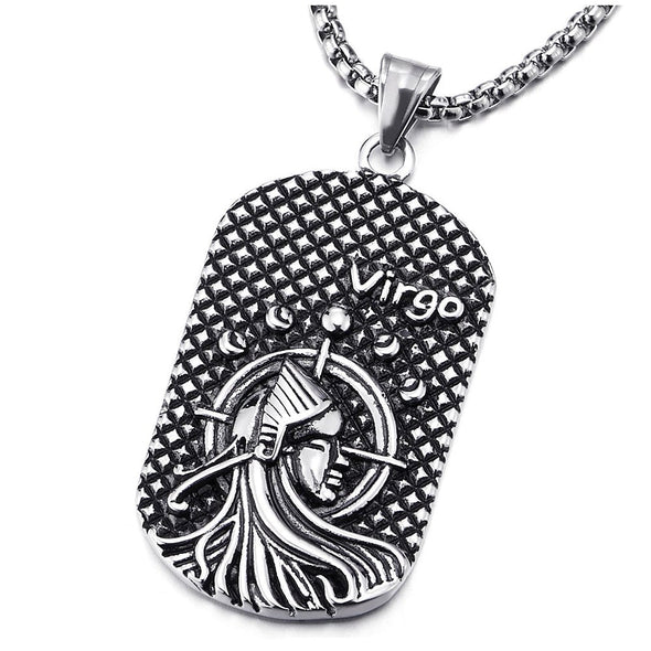 COOLSTEELANDBEYOND Vintage Mens Women Steel Horoscope Zodiac Signs Dog Tag Pendant Necklace, Twelve Constellations - coolsteelandbeyond