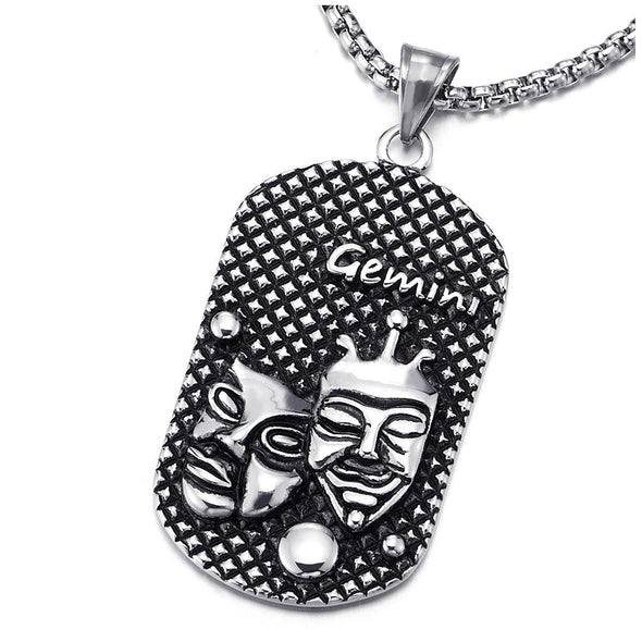 COOLSTEELANDBEYOND Vintage Mens Women Steel Horoscope Zodiac Signs Dog Tag Pendant Necklace, Twelve Constellations - coolsteelandbeyond