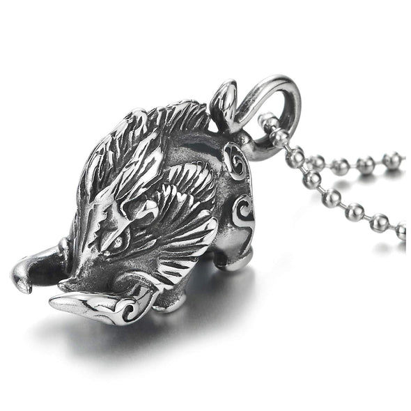 Vintage Steel Mythical Animals Pendant Necklace for Men, 30 inches Ball Chain, Unique - COOLSTEELANDBEYOND Jewelry