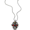 Vintage Steel Silver Gold Sugar Skull Pendant Necklace Mens with Red Cubic Zirconia, 23.6 in Chain - COOLSTEELANDBEYOND Jewelry