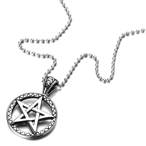 Vintage Unisex Pentagram Pendant Necklace Stainless Steel with 23.6 in Ball Chain