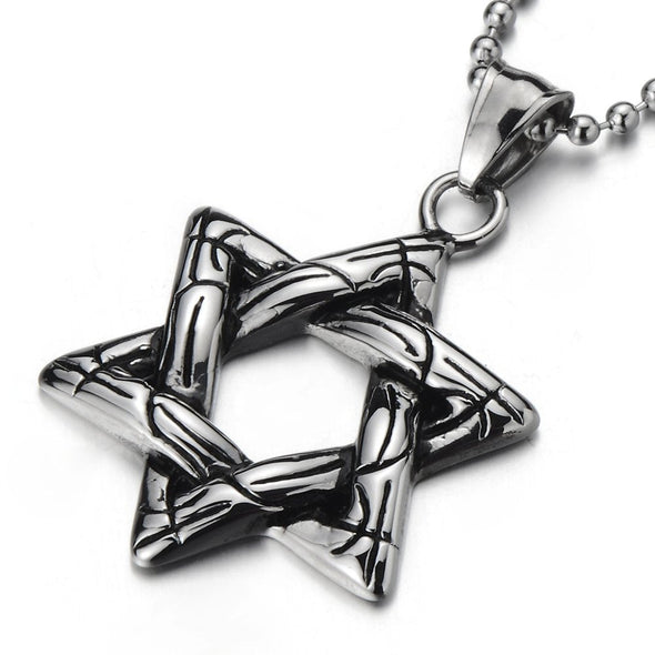 Vintage Unisex Star-of-David Pendant Necklace for Man for Women Steel with 23.4 inches Ball Chain - COOLSTEELANDBEYOND Jewelry