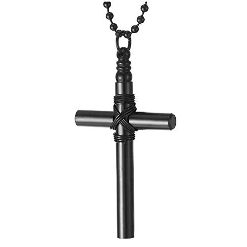 COOLSTEELANDBEYOND Whistle Cross Pendant Necklace for Men Women with 28 inches Ball Chain - coolsteelandbeyond