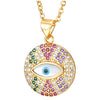 COOLSTEELANDBEYOND Women Steel Gold Color Evil Eye Protection Circle Pendant Necklace with Colorful Cubic Zirconia - COOLSTEELANDBEYOND Jewelry