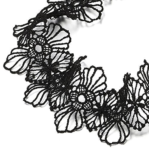 COOLSTEELANDBEYOND Womens Black Wide Flower Tattoo Lace Choker Necklace - COOLSTEELANDBEYOND Jewelry