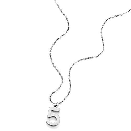 COOLSTEELANDBEYOND Womens Mens Stainless Steel Arabic Numerals Number 5 Pendant Necklace with Adjustable Rope Chain - COOLSTEELANDBEYOND Jewelry
