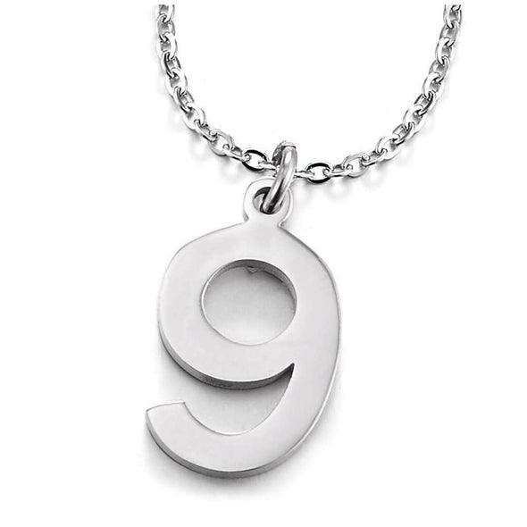 COOLSTEELANDBEYOND Womens Mens Stainless Steel Arabic Numerals Number 9 Pendant Necklace with Adjustable Rope Chain - COOLSTEELANDBEYOND Jewelry