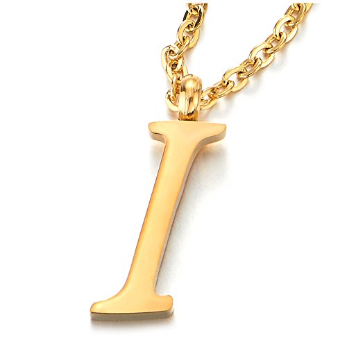 COOLSTEELANDBEYOND Womens Mens Steel Name Initial Alphabet Letter 26 A to Z Pendant Necklace, Gold Color - COOLSTEELANDBEYOND Jewelry