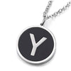 COOLSTEELANDBEYOND Womens Mens Steel Silver Black Name Initial Alphabet Letter A to Z Circle Pendant Necklace, 18 inch Chain - COOLSTEELANDBEYOND Jewelry