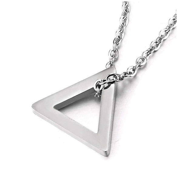 Womens Stainless Steel Polished Open Triangle Pendant Necklace, 18 Inches Rope Chain, Earrings Set