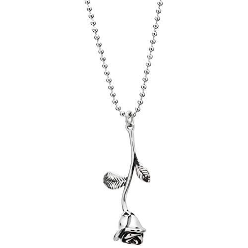 COOLSTEELANDBEYOND Womens Stainless Steel Vintage 3D Rose Flower Pendant Necklace with 23.6 Inches Ball Chain Exquisite - coolsteelandbeyond
