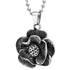 Womens Stainless Steel Vintage Grid Camellia Flower Pendant Necklace, 23.6 Inches Ball Chain, Unique - COOLSTEELANDBEYOND Jewelry