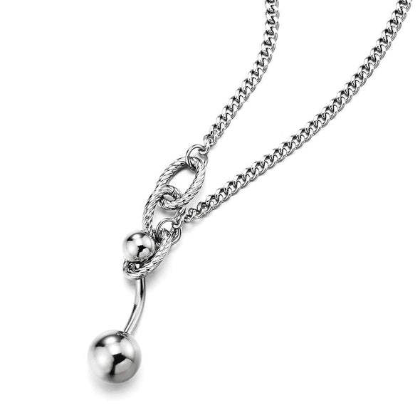 Womens Steel Polished Ball Charm Pendant Choker Collar Necklace, Adjustable Rope Chain, Unique