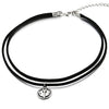 COOLSTEELANDBEYOND Womens Two-Row Black Choker Necklace with Circle Marine Anchor Charm Pendant - COOLSTEELANDBEYOND Jewelry
