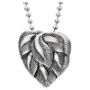 COOLSTEELANDBEYOND Womens Vintage Leaf Puff Heart Pendant Necklace Stainless Steel with 23.6 Inches Ball Chain, Unique - coolsteelandbeyond