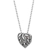 COOLSTEELANDBEYOND Womens Vintage Leaf Puff Heart Pendant Necklace Stainless Steel with 23.6 Inches Ball Chain, Unique - coolsteelandbeyond