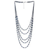 Dark Blue Oval Beads Statement Necklace Multi-Strand Long Chains with Crystal Charms Pendant - COOLSTEELANDBEYOND Jewelry