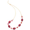 Elegant Gold Chain Statement Necklace with Red Cube Crystal Beads and Oval Resin Charms Pendant - coolsteelandbeyond