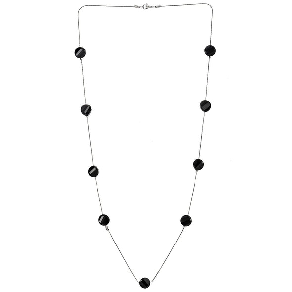 Elegant Long Chain Statement Necklace with Black Faceted Irregular Crystal Beads Charms Pendant - COOLSTEELANDBEYOND Jewelry