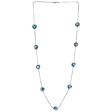 Elegant Long Chain Statement Necklace with Blue Faceted Irregular Crystal Beads Charms Pendant Dress - COOLSTEELANDBEYOND Jewelry