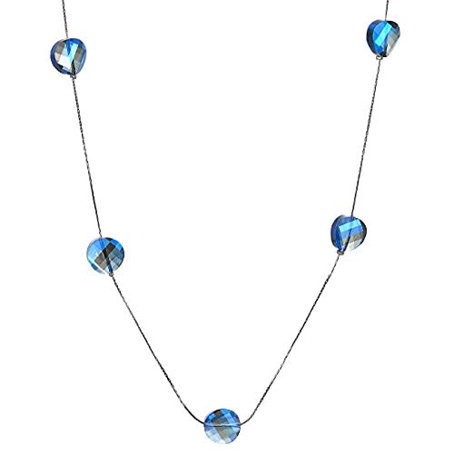 Elegant Long Chain Statement Necklace with Blue Faceted Irregular Crystal Beads Charms Pendant Dress - COOLSTEELANDBEYOND Jewelry