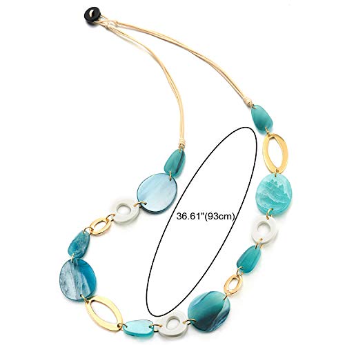 Exquisite Long Statement Necklace with Gold White Aqua Blue Geometric Acrylic Charms, Dress Prom - coolsteelandbeyond