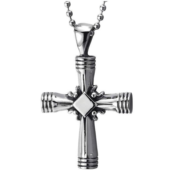 Exquisite Stainless Steel Cross Pendant Necklace for Men Women, 23.6 inch Steel Ball Chain, Polished - COOLSTEELANDBEYOND Jewelry