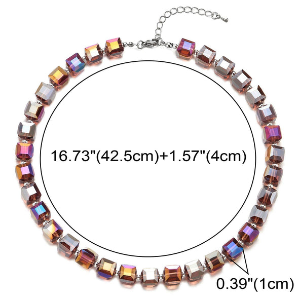 Glamorous Purple Rainbow Cube Navette Crystal Beads Necklace Collar Choker - COOLSTEELANDBEYOND Jewelry